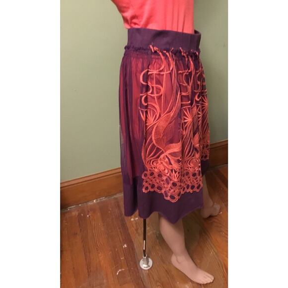 Vintage Vivienne Tam Purple Orange Embroidered Mesh Overlay Knee Length Skirt - Picture 6 of 8